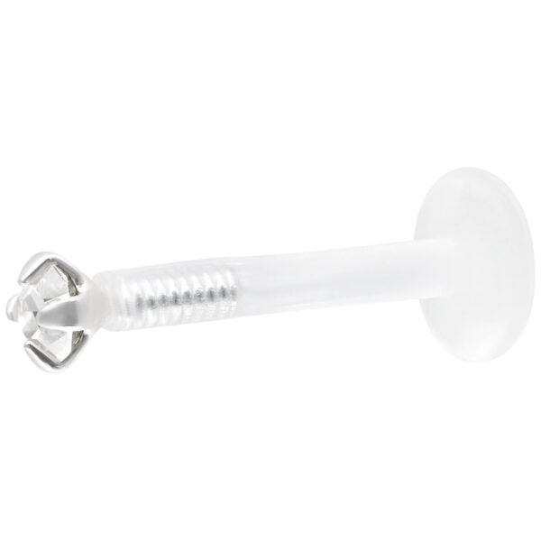 Labret de cristal claro con Push Fit sobre fondo blanco