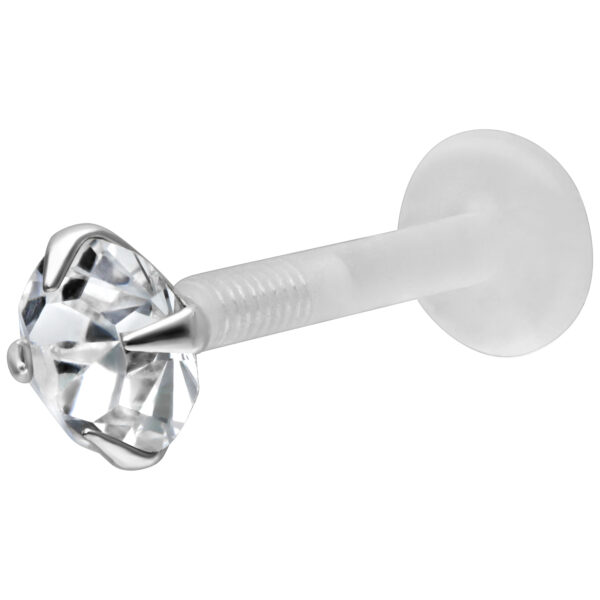Labret con cristal claro y barra de Bioplast sobre fondo blanco