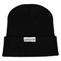 Gorro Beanie negro con borde doblado y logo de Wildcat sobre fondo blanco