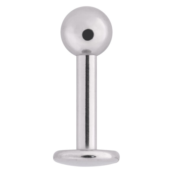Labret de acero quirúrgico plateado sobre fondo blanco