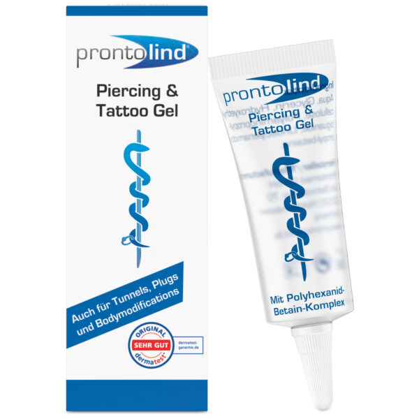 Gel ProntoLind en tubo transparente y empaque sobre fondo blanco
