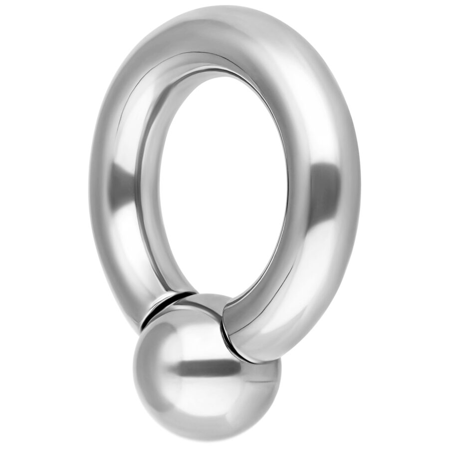 Anillo de rosca plateado de acero quirúrgico con 12 mm de diámetro interno y bola de 6 mm sobre fondo blanco