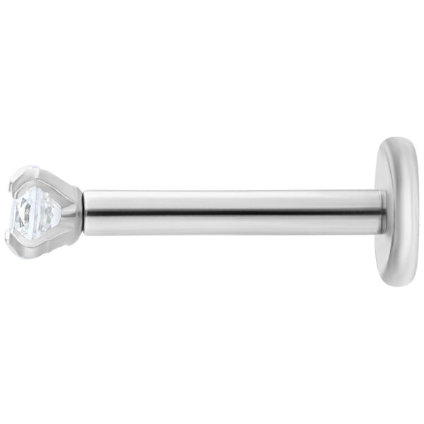 Labret plateado con cristal redondo y claro sobre fondo blanco