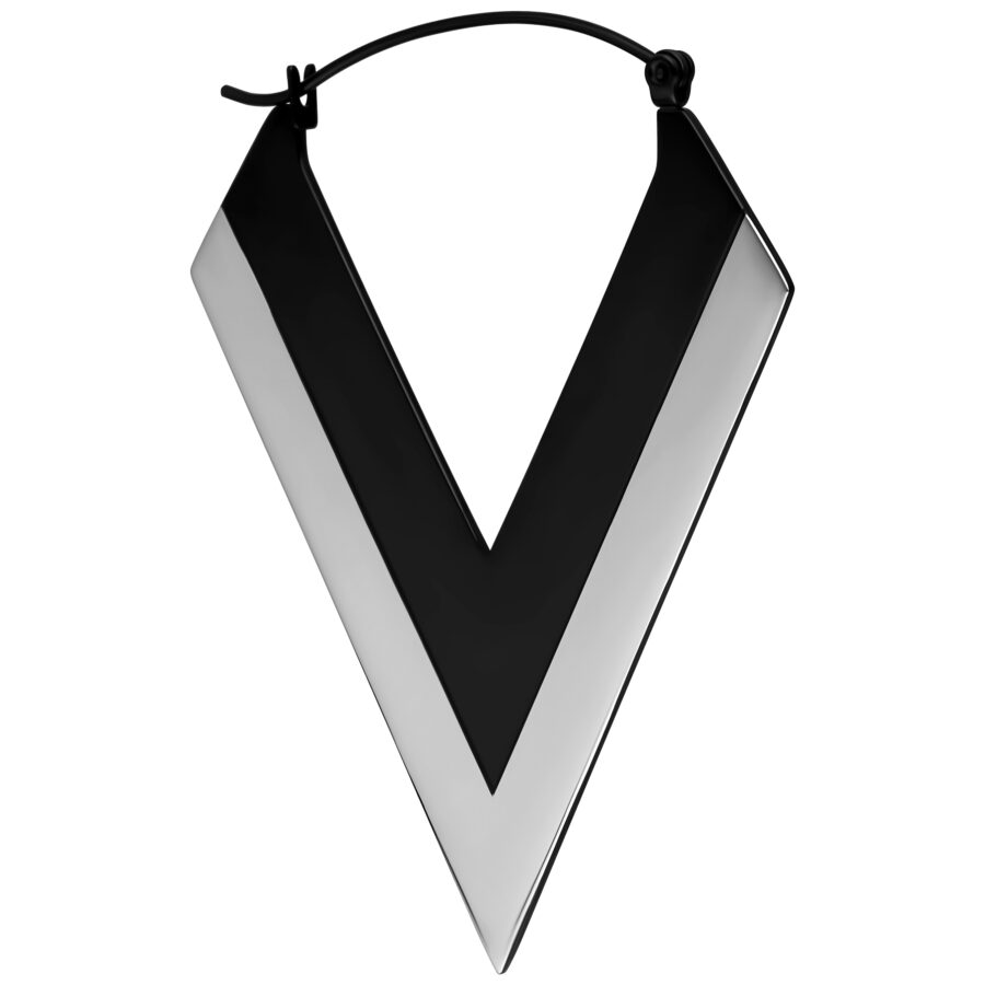 Aro en forma de V Plata/Negro de acero quirúrgico sobre fondo blanco
