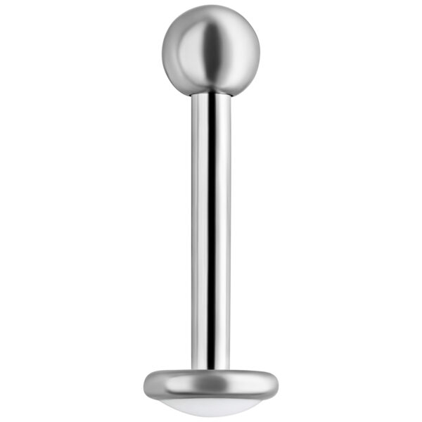 Labret de titan plateado con bola sobre fondo blanco, rosca externa