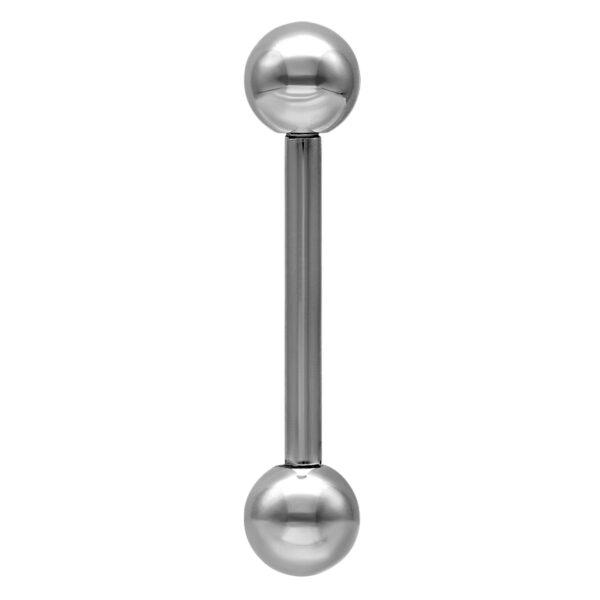 Barbell de titanio plateado con dos bolas sobre fondo blanco