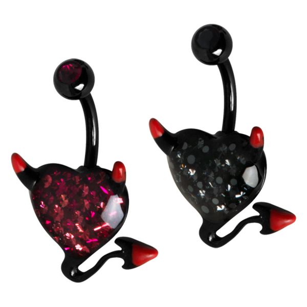 Dos bananas negras con corazón de diablo y cristales rojos y negros sobre fondo blanco