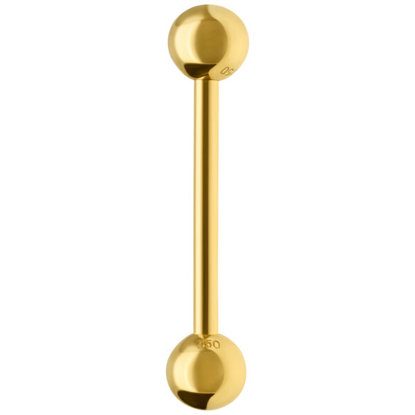 Brillante barra de oro de 18K, longitud 14,0 mm, sobre fondo blanco