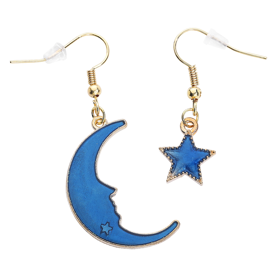 Blaue Mond- und Stern-Ohrringe aus Messing