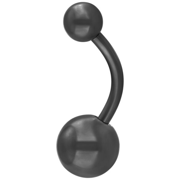Banana bell negro de acero quirúrgico con dos bolas sobre fondo blanco
