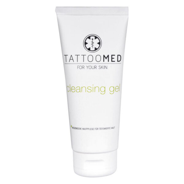 Tubo blanco de TattooMed® Gel de Limpieza 100ml sobre fondo neutro