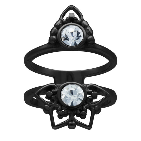 Anillo negro con cristal sobre fondo blanco, tamaño 17mm