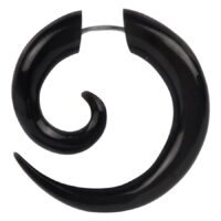 Pendiente en espiral negro de cuerno, 1,6 mm de grosor, sobre fondo blanco
