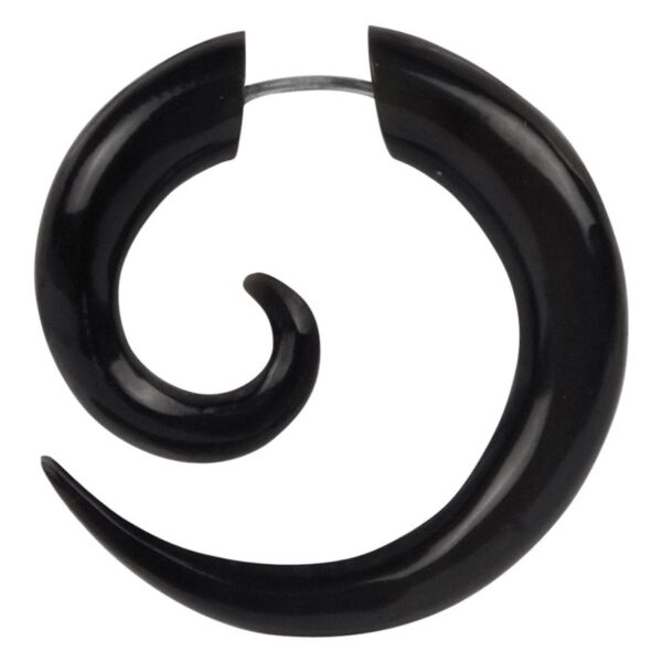 Pendiente en espiral negro de cuerno, 1,6 mm de grosor, sobre fondo blanco