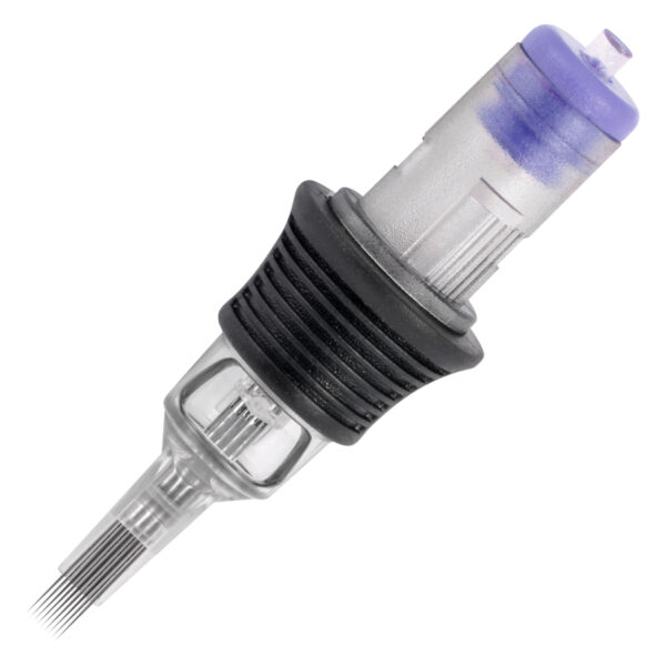 Aguja Magnum Cartridge con carcasa transparente y mango negro sobre fondo blanco