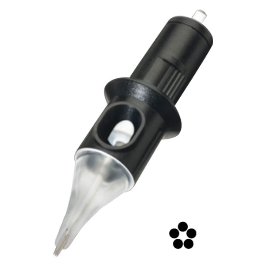 Cabeza de aguja de tatuaje negra de Cheyenne con área de aguja transparente sobre fondo blanco