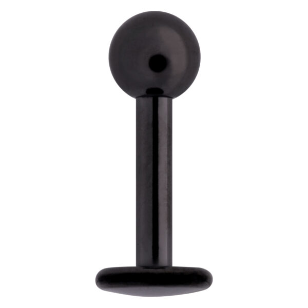 Labret de titanio negro sobre fondo blanco, colocado verticalmente