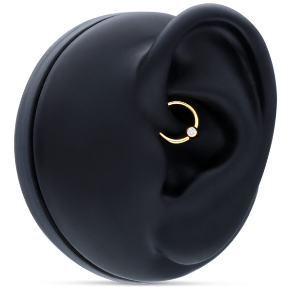18K Gold Clip en Anillo en modelo de oreja negra sobre fondo blanco
