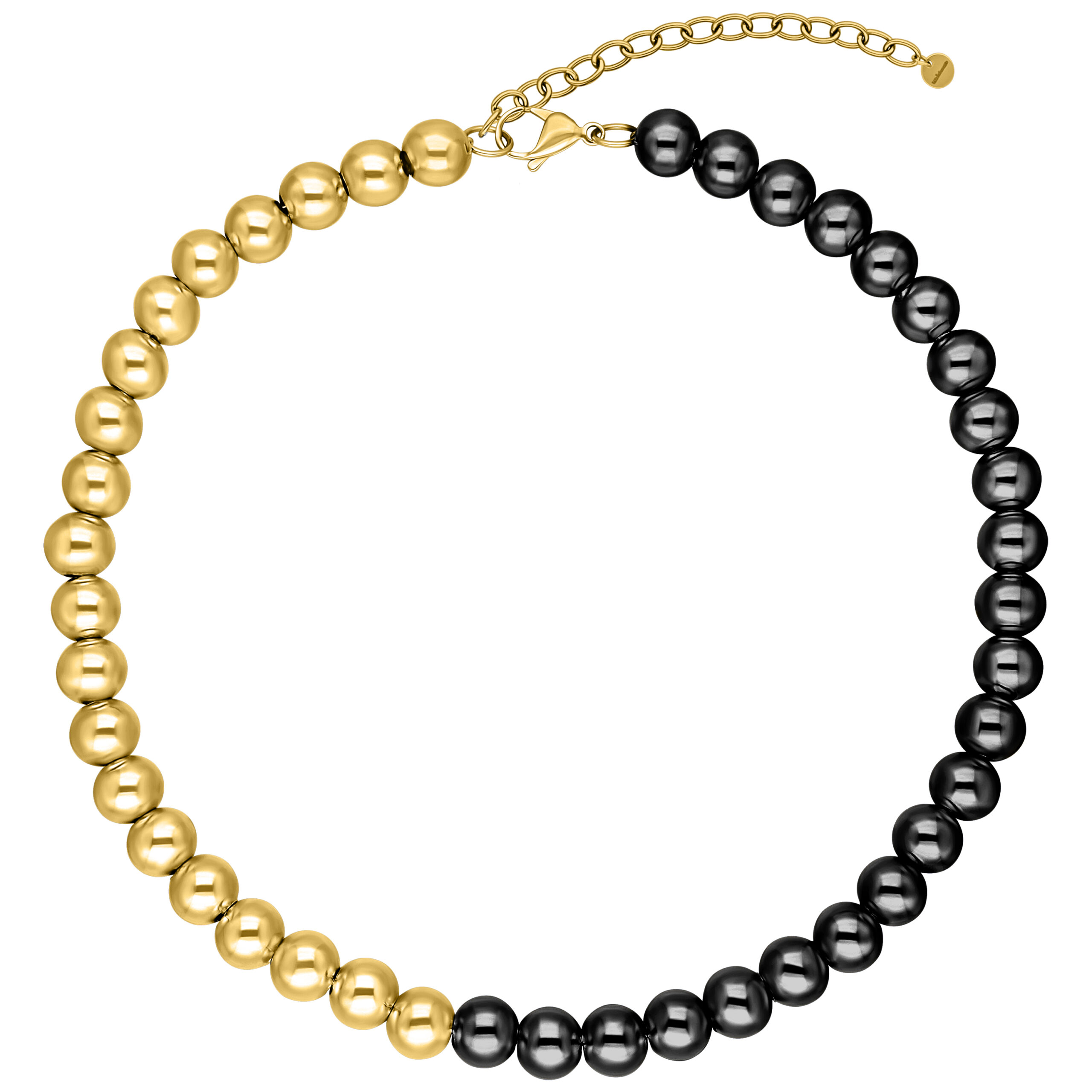 Collar Bubble dorado y negro de acero quirúrgico sobre fondo blanco