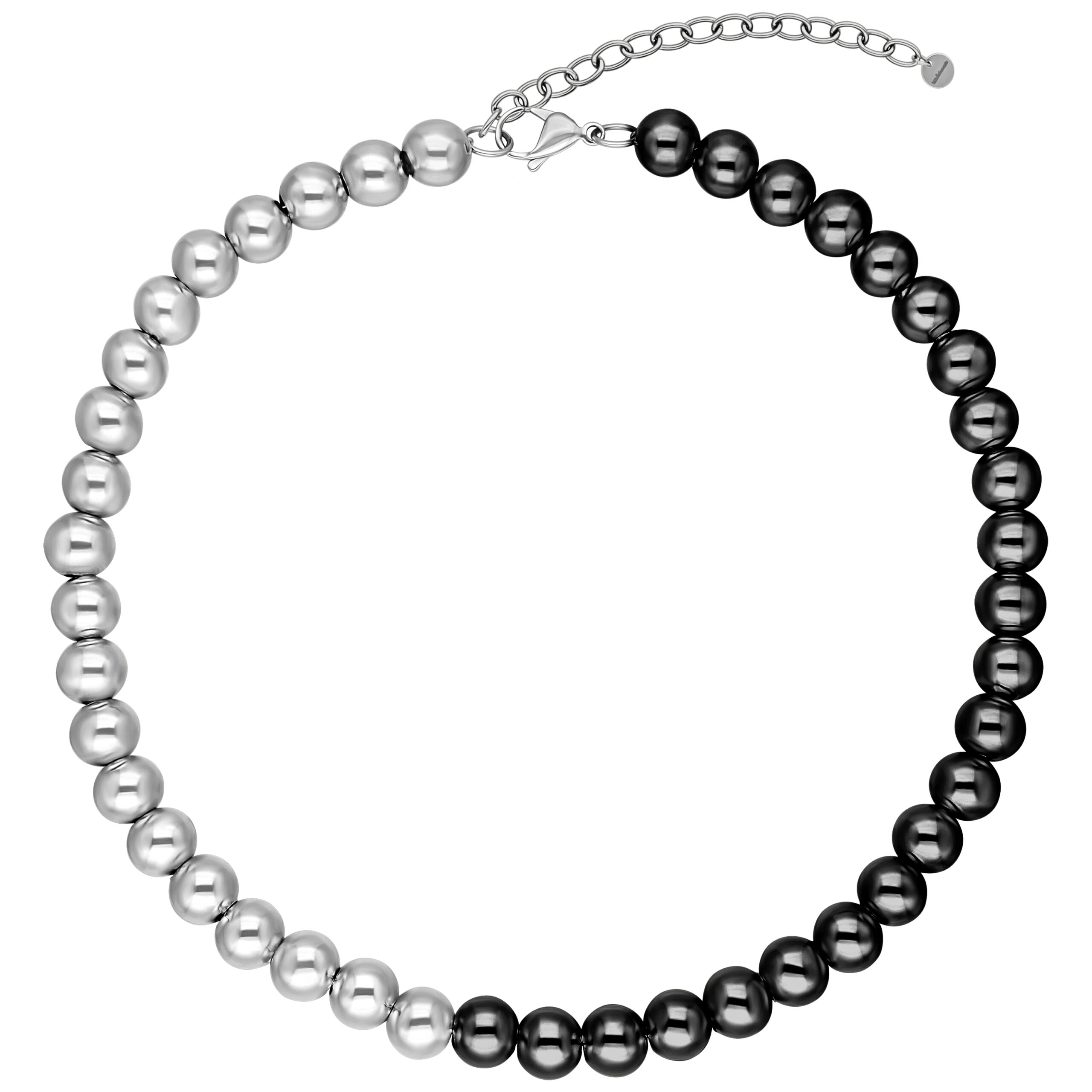Collar Bubble en Plata y Negro Collar Bubble plateado y negro de acero quirúrgico 316L sobre fondo blanco