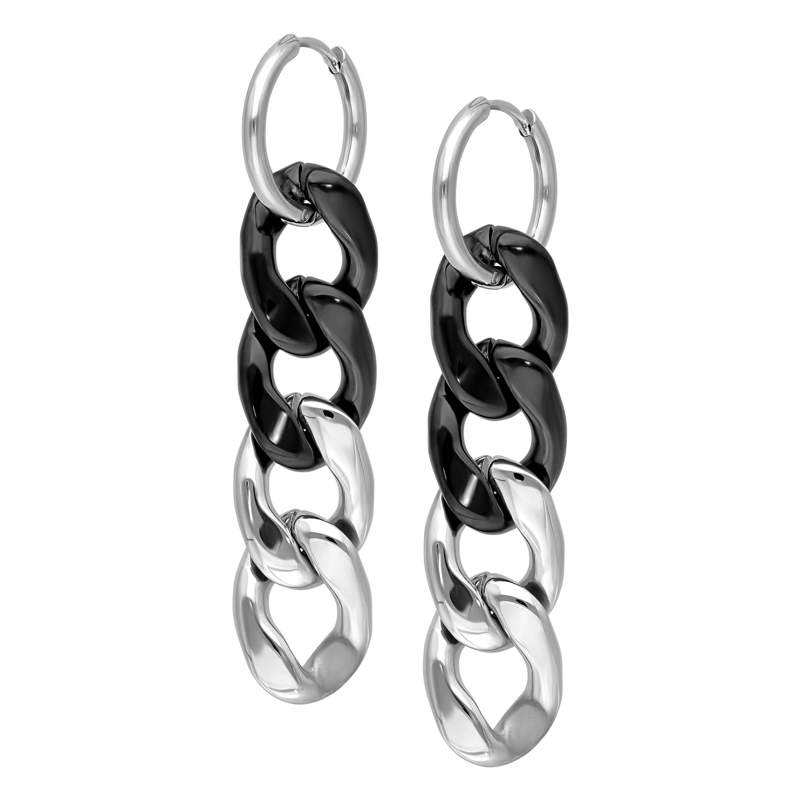 Little 2 Tone Chunky Silverblack Hoops Little 2 Tone Chunky Silverblack Hoops
