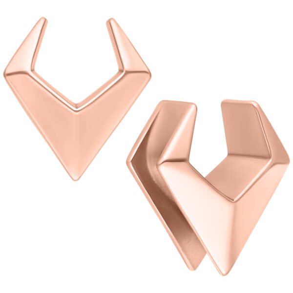Dos Ear Saddles Arrow de oro rosa de acero quirúrgico, tamaño 6mm, sobre fondo blanco