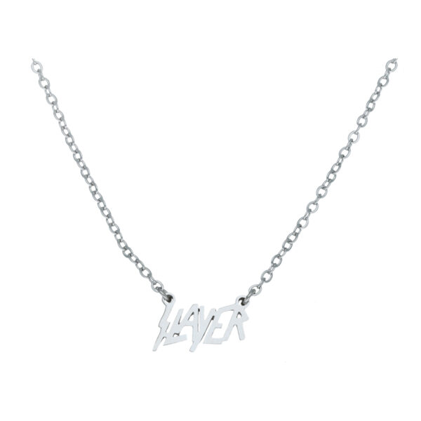 Collar Slayer de plata en acero quirúrgico 316L sobre fondo blanco