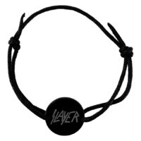 Pulsera negra con logo de Slayer en cordón encerado y emblema plateado