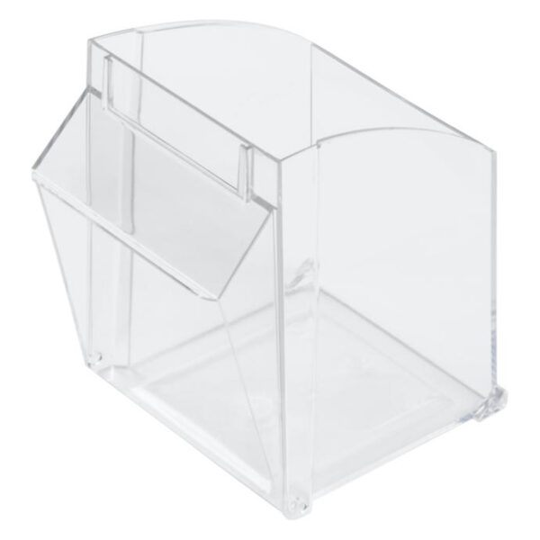 Contenedor de plástico transparente para presentación sobre fondo blanco