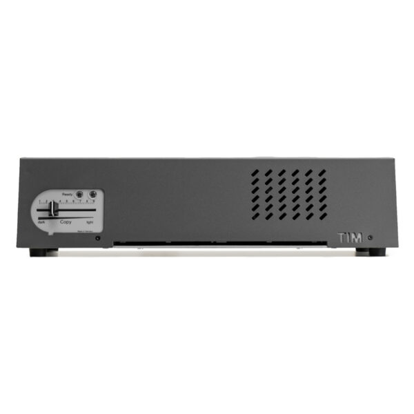 Copiadora térmica negra TIM con panel de control sobre fondo blanco
