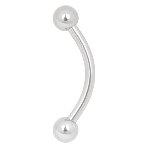 Piercing curvado de titanio en oro blanco con dos bolas