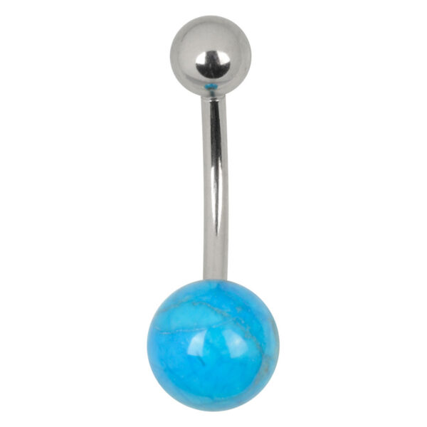 Bananabell de plata con bola grande azul y bola pequeña plateada