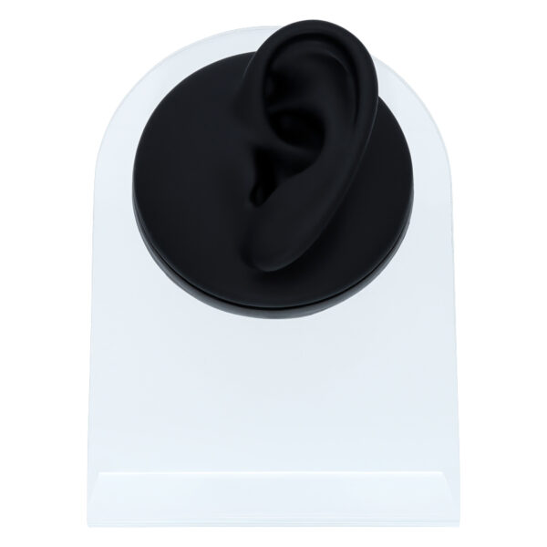 Body Bit Ear de silicona negra sobre fondo blanco