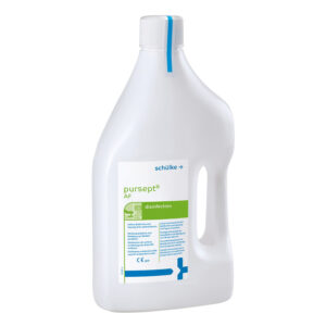 Botella blanca Schülke pursept® AF 2 litros sobre fondo gris