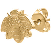 Pendientes de abeja dorados de acero quirúrgico Pendientes de abeja dorados de acero quirúrgico 316L sobre fondo blanco