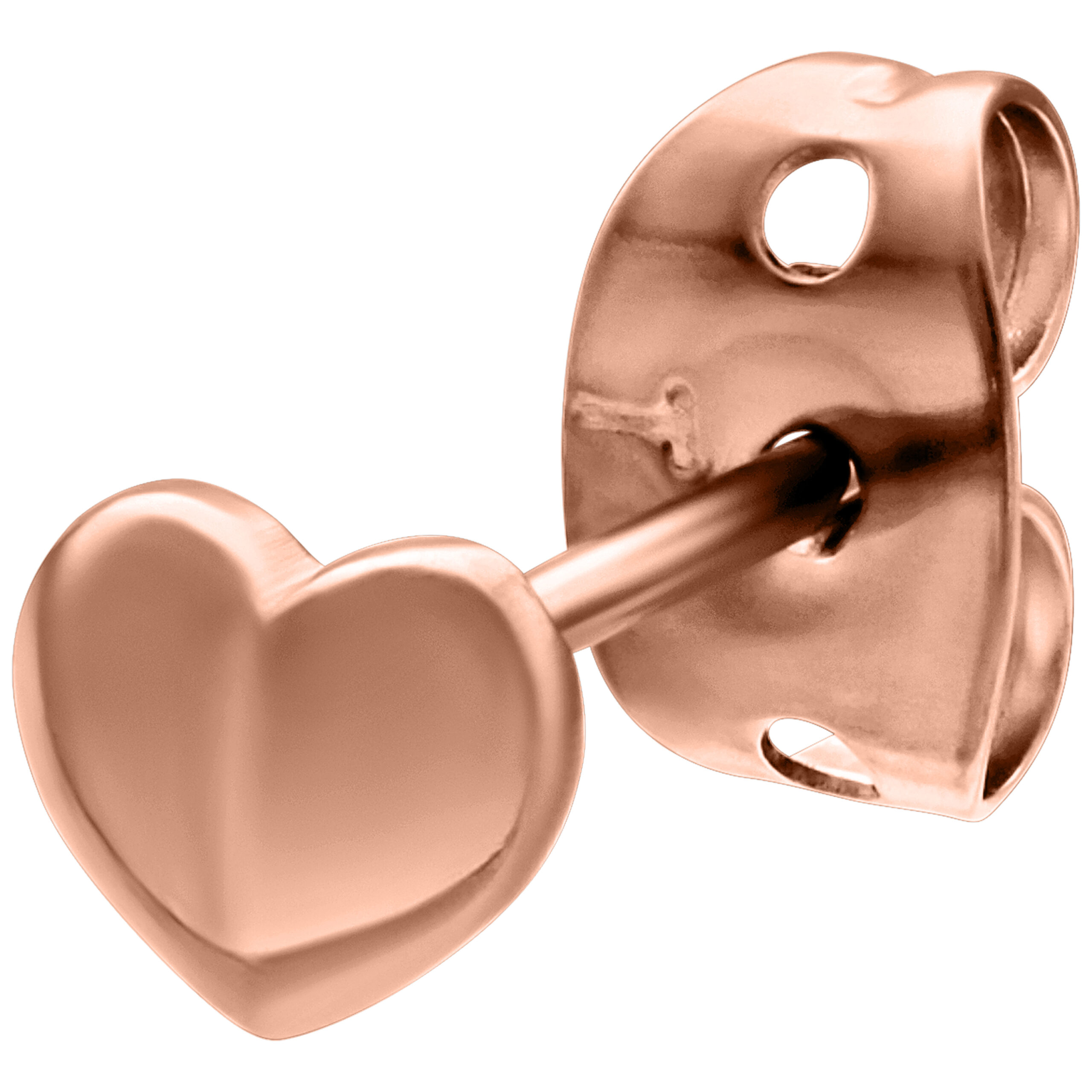 Roségoldene Herz Ohrstecker Hochglanz Roségoldene Herz Ohrstecker auf weißem Hintergrund, hochglanzpoliert