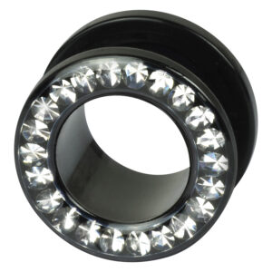 Schwarzer Tunnel aus Chirurgenstahl mit kristallklaren Kristallen, 4 mm Größe