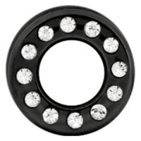 Schwarzer Titan-Tunnel mit klaren Kristallen, 3,0 mm Schwarzer runder Titan-Tunnel mit kristallklaren Steinen auf weißem Hintergrund