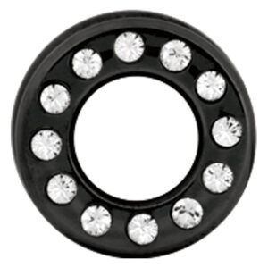 Schwarzer runder Titan-Tunnel mit kristallklaren Steinen auf weißem Hintergrund