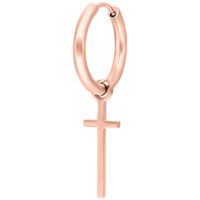 Kleine Kreuz-Ohrringe Roségold glänzend Roségoldene Ohrringe mit Kreuzanhänger auf weißem Hintergrund