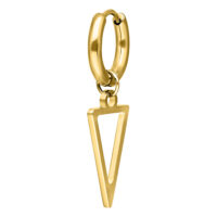 Aros dorados con colgante triangular sobre fondo blanco