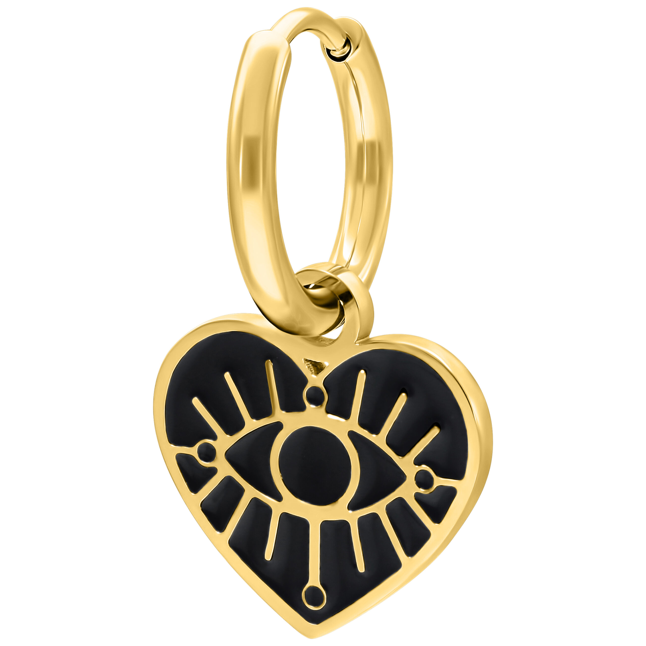 Pendientes dorados con colgante de corazón sobre fondo blanco