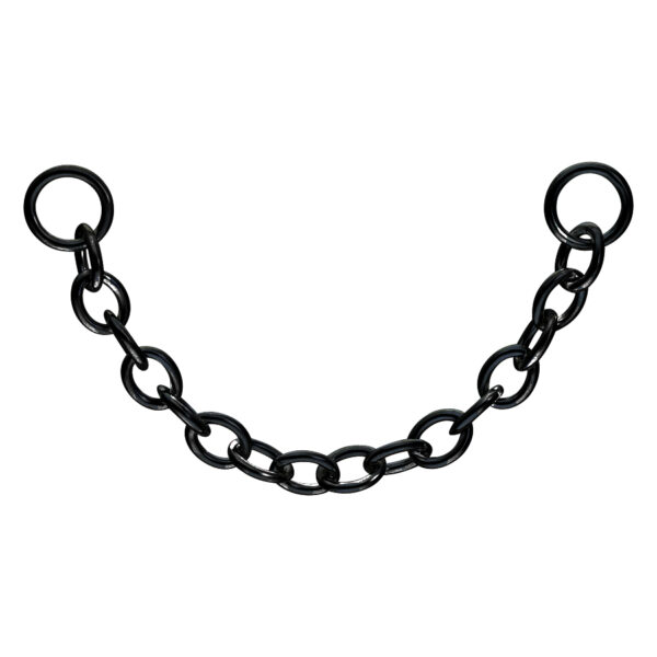 Cadena de piercing negra de plata, 20 mm de longitud, sobre fondo blanco