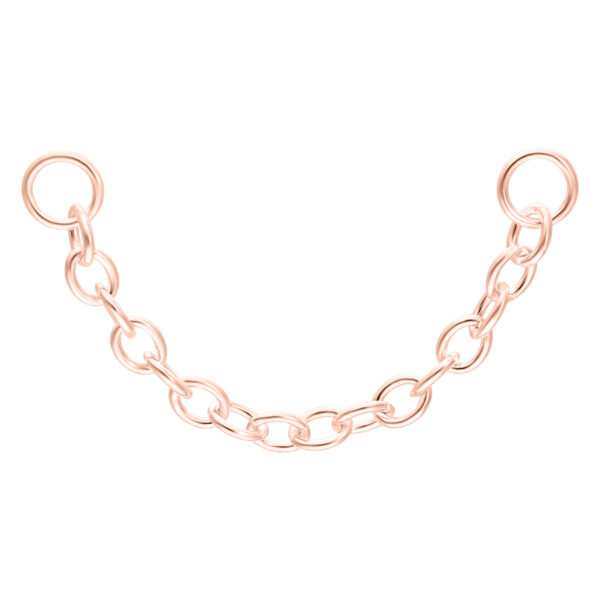 Cadena de conexión para piercing en oro rosa de 25mm sobre fondo blanco