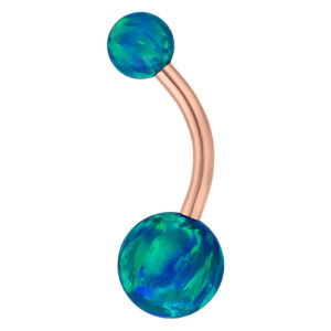 Banana Bell para ombligo con dos ópalos azul marino y barra de oro rosa, 8,0 mm de longitud