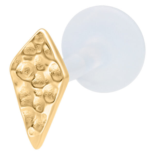 Labret de rombos dorado sobre fondo blanco, 11 mm de longitud