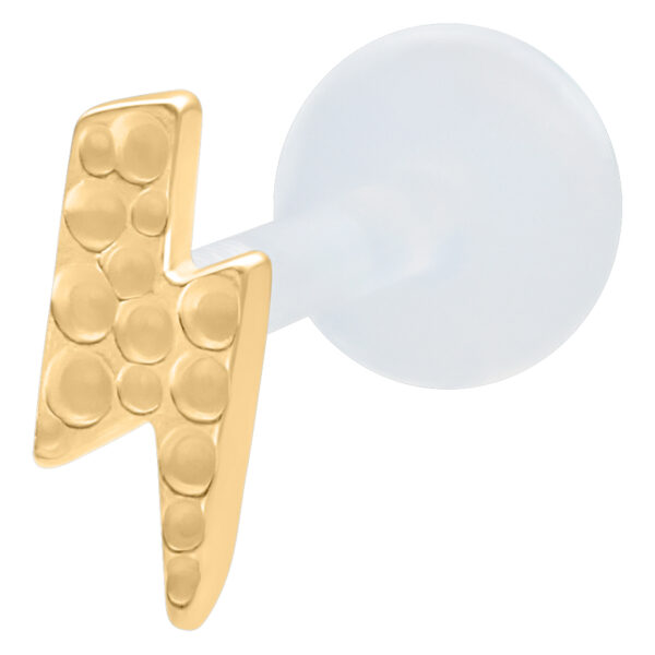 Labret dorado Flash con superficie martillada, tamaño 5mm sobre fondo blanco