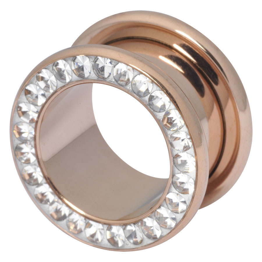 Sealed Crystal Flesh Tunnel aus Roségold mit kristallklaren Steinen, Größe 6mm