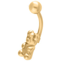 Gummi Bear Bananabell en Oro Piercing de ombligo dorado en forma de oso sobre fondo blanco