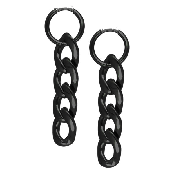 Little Chunky Hoops negros de acero quirúrgico 316L sobre fondo blanco
